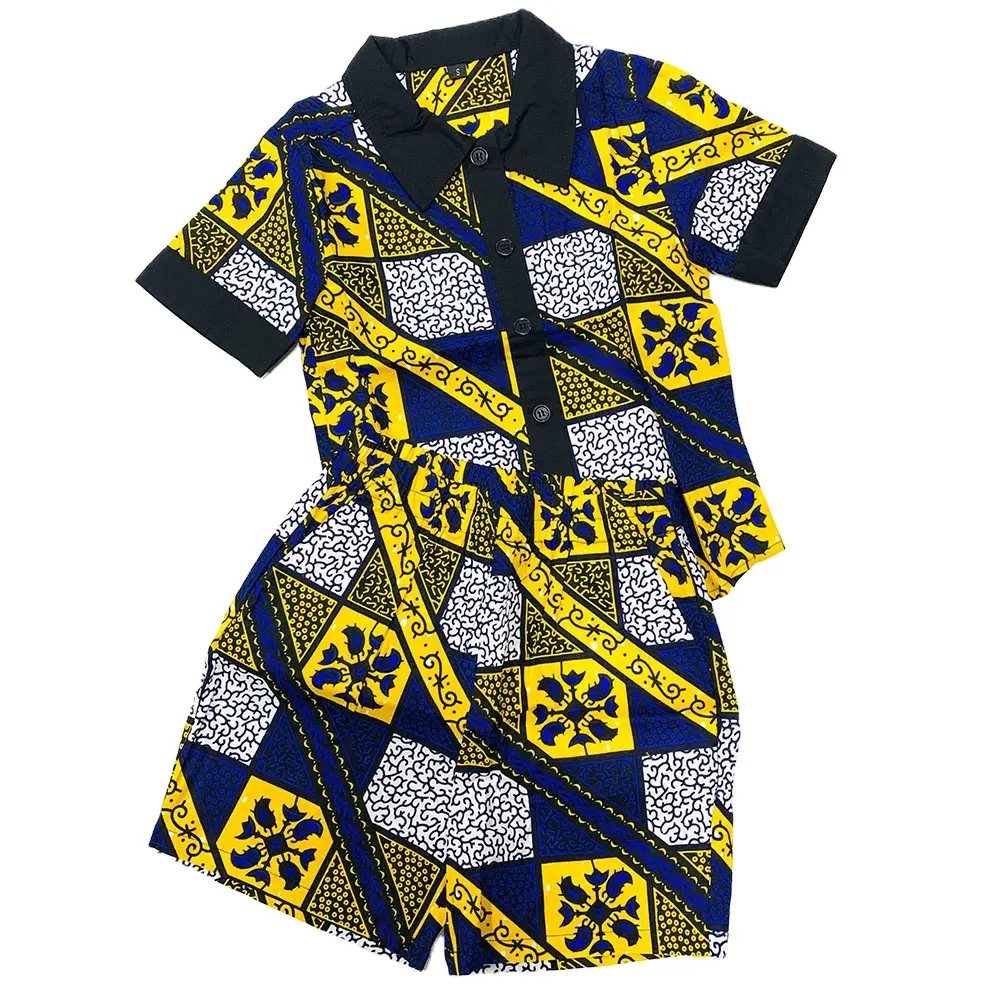 Hot sale African printed T-shirt shorts cotton custom kids clothes wholesale boys clothes