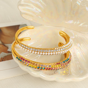 Bracelet tendance en alliage de zinc avec strass en cristal, forme en C, ouverture réglable, bijoux de soirée pour femme - Product Image 3