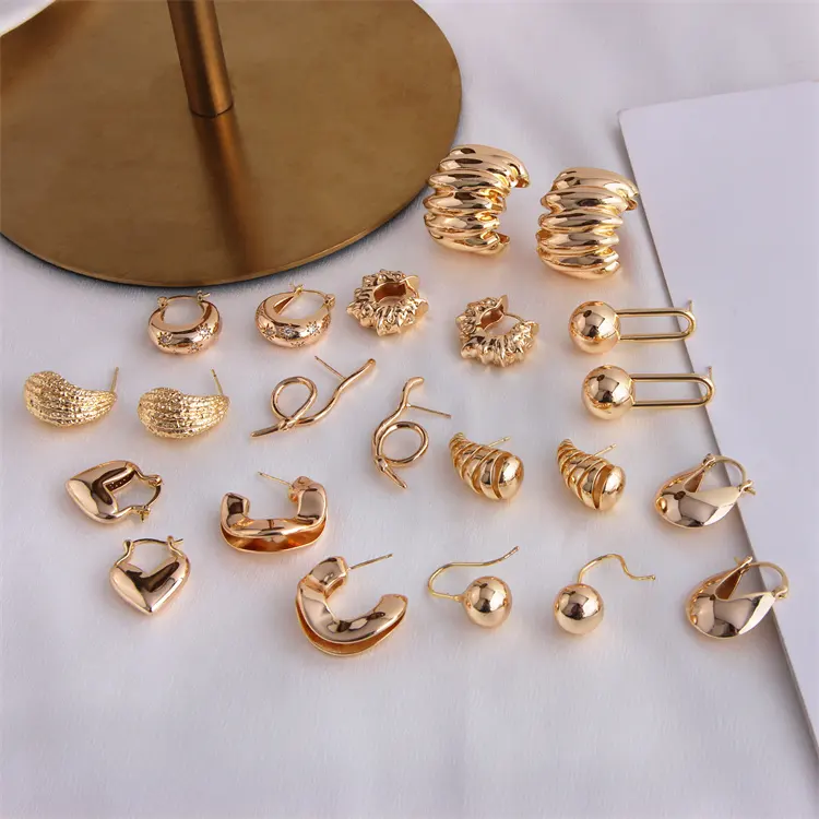 Orecchini a cerchio eleganti alla moda da donna di nuovo Design bellissimi orecchini a bottone in oro 16k