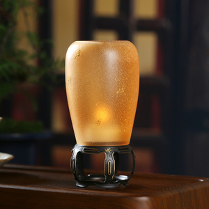 Chinese Antique Glass Candlestick Tapered Copper Base Heat Resistant Home Decoration Zen Tea Room Lamp With Scented Candle - Product Image 1