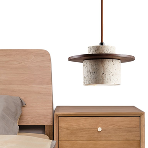 Suspension en pierre naturelle style rétro, abat-jour en terrazzo, taille moyenne, hauteur réglable, intensité variable, ampoule E27, fixation au <span class=keywords><strong>plafond</strong></span> - Product Image 2