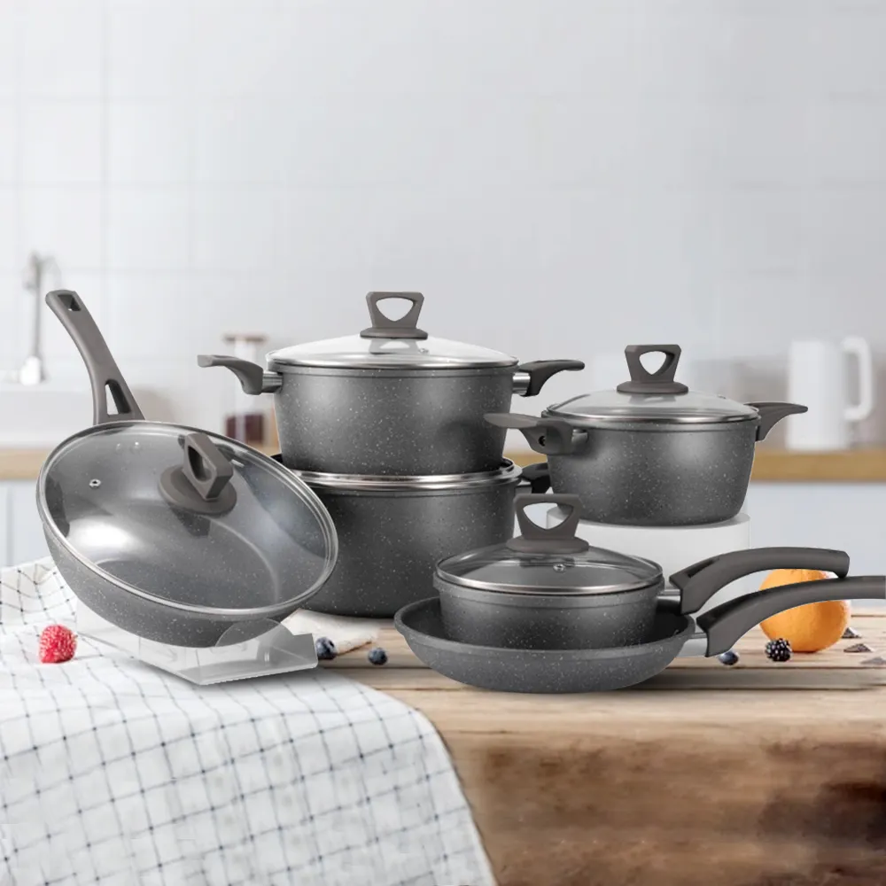 Trung Quốc đáng tin cậy nhà sản xuất panelas/ollas/sartenes nhôm rèn chậu và chảo không dính Cookware Set