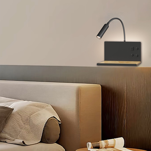 Lampe murale de lecture LED moderne et simple, blanche, pour chambre à coucher, salon, avec chargeur de téléphone sans fil AC, interrupteur rotatif, abat-jour <span class=keywords><strong>noir</strong></span> en aluminium - Product Image 6