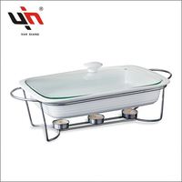 Ensemble de casseroles rectangulaires en céramique écologiques modernes avec couvercle en verre, compatibles induction, passe au lave-vaisselle et au four, en porcelaine blanche