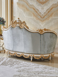 <span class=keywords><strong>Canapé</strong></span> une place en bois massif français sculpté à la main avec feuille d'or et tissu artisanal, garnissage en éponge, meuble <span class=keywords><strong>de</strong></span> salon <span class=keywords><strong>de</strong></span> luxe mobile - Product Image 3