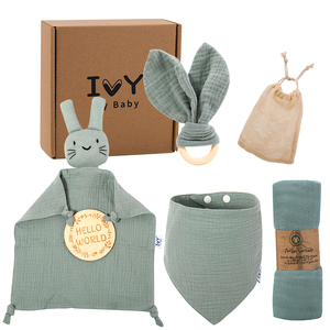 Bé Muslin Swaddle Chăn cho bé trai & bé gái sơ sinh Swaddle thiết lập với phù hợp với bằng gỗ Teether trung tính trẻ sơ sinh nhận được chăn - Product Image 5