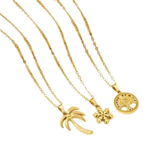 Collier pendentif palmier tropical plaqué or 18 carats, chaîne style <span class=keywords><strong>plage</strong></span> estivale, bijoux tendance pour femmes - Product Image 5