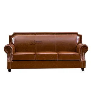 أريكة جلدية مقطعية كاملة من تشيسترفيلد بأزرار عالية الجودة 3 الحديثة مستعملة سيجار