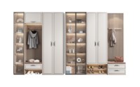 Meuble à chaussures laqué bicolore contrastant pour entrée d'appartement au style jeune et tendance, décoration intérieure branchée assortie