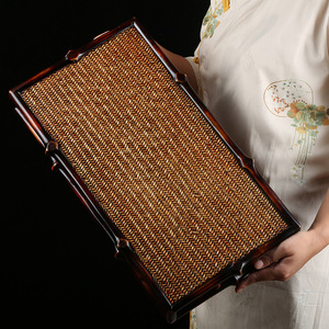 Chinese Style Bamboo Tea Tray Rectangular Handmade Woven Serving Tray For Home Tea Ceremony Storage - Product Image 3