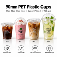 Gobelets en plastique PET transparents avec logo personnalisé, 9 oz, 12 oz, 16 oz, 90 mm, gobelets en plastique jetables avec couvercles, gobelets pour café glacé, gobelets pour bubble tea