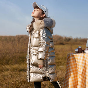 Doudoune chaude d'hiver pour garçon et fille, vêtement brillant, à capuche, de couleur unie, taille mi-longue, nouvelle collection pour enfants - Product Image 1