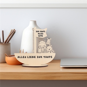 Nouveau porte-monnaie en bois naturel fait main en forme de bateau, motif animal mignon, idéal pour cadeaux de baptême ou de baby shower - Product Image 2