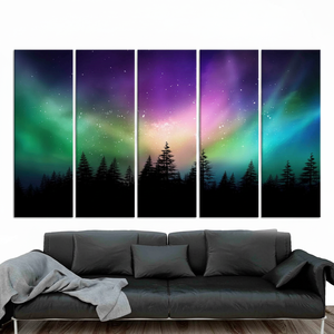 Aurora Borealis <b>Canvas</b> Print: Forest Silhouette, Starry Sky <b>Wall</b> Art,SET OF 5 <b>CANVAS</b> - Product Image 2