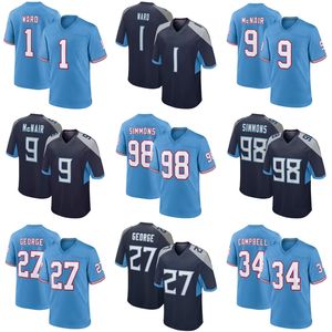 テネシー・タイタンズのアメリカンフットボールジャージを卸売価格で安く販売 # 1病棟 # 98 ジェフリー・シモンズ # 9番 スティーブ・マクネアール ジャージ フットボールシャツ - Product Image 1