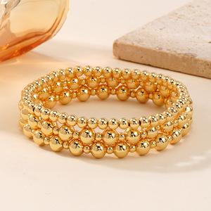 Bracelet unisexe PAVOI en alliage plaqué or jaune 14 carats avec perles irrégulières, trio |   Ensemble de 3 bracelets extensibles vintage pour cadeau - Product Image 4