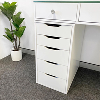 Table de maquillage moderne blanche en gros d'usine, coiffeuse à 11 tiroirs avec miroir LED, table de toilette à plateau en verre pour chambre à coucher
