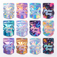 Sac en Mylar holographique personnalisé, sac d'emballage alimentaire biodégradable, découpé en forme, 3,5 g, anti-odeur, sac rond en aluminium doré