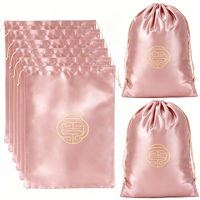 Sac en satin de soie avec logo imprimé personnalisé, pochette à cordon en satin, sac anti-poussière personnalisé pour bijoux, cosmétiques, perruques, emballage cadeau