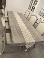 Ensemble table et chaises de salle à manger rectangulaire sculptée de style vintage français du milieu du siècle, en bois massif, finition grise, pour petits et grands appartements
