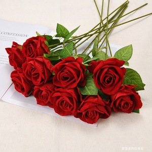 Fleurs artificielles en velours rose simulé, rouge, 12 pièces, décoration de mariage et de la maison - Product Image 2