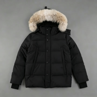 Veste d'hiver pour homme en duvet d'oie véritable, style classique personnalisé, de haute qualité, chaude, coupe-vent, fourrure de coyote véritable