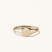 Bague signet minimaliste en argent sterling 925 plaqué or 18 carats, disque rond uni, bande ouverte, empilable