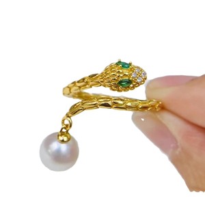 10578DIY Pearl <b>Accessories</b> S925 Silver Ring Empty Holder Spirit <b>Snake</b> Ring with 5-7mm Beads Silver Jewelry Findings & Components - Product Image 5