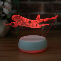 Lampe de nuit LED 3D à illusion optique en forme d'avion, rechargeable par USB, à intensité réglable par toucher, lampe de table, décoration de chambre, cadeau pour enfants, OEM personnalisé