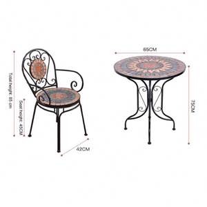 Set Vintage Boho di Tavolo Rotondo in Mosaico e 2 Sedie in Metallo per Balcone, Patio e <span class=keywords><strong>Giardino</strong></span> - Product Image 5