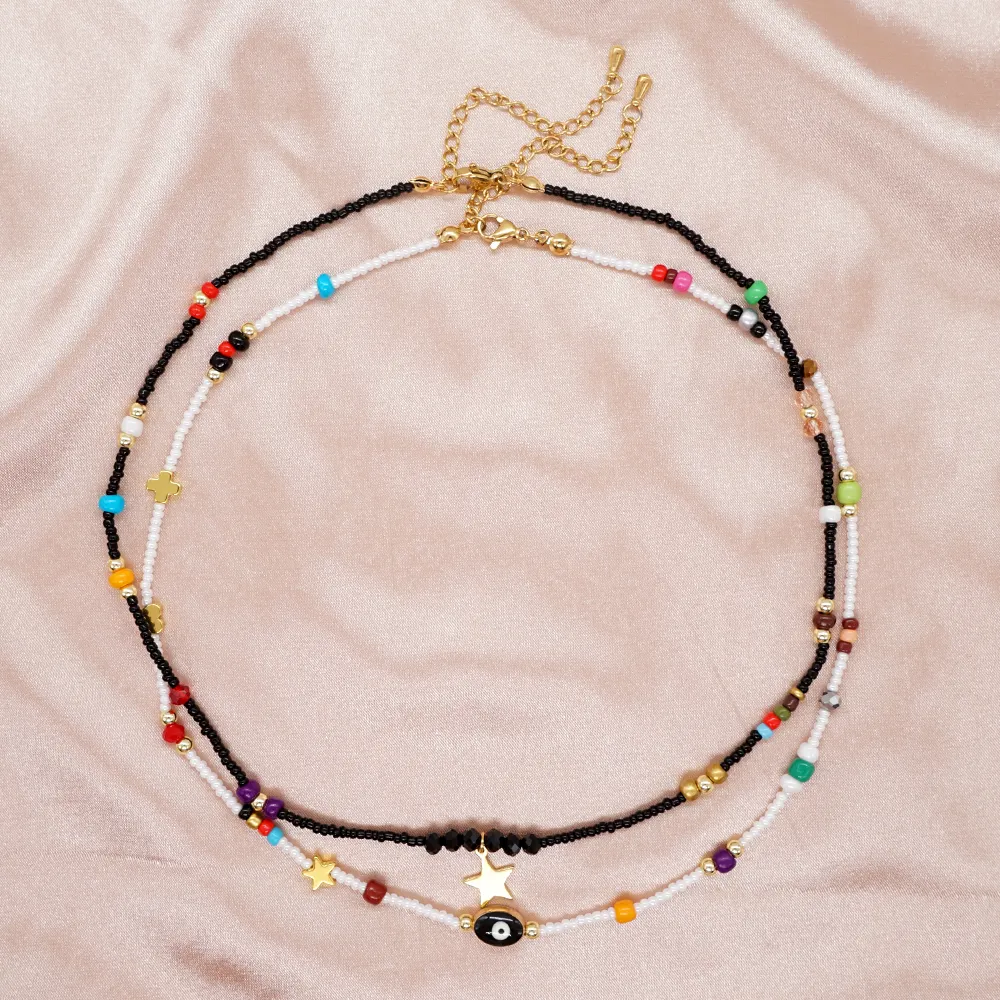 Go2BoHo Black Evil Eye Necklace 2023 Fashion Jewelry Gold Plated Cross Heart Star & Multicolor Spacer Beaded Necklaces for Women