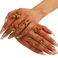 Stainless Steel Cluster Rings 18K Gold Plated Adjustable Ball Ring Accessory Opening Size Minimalist Stackable Finger Ring