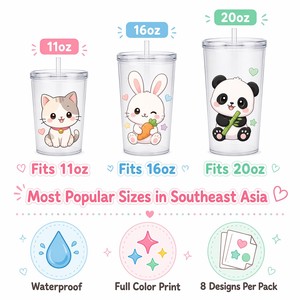 สติกเกอร์ติดแก้ว UV แบบเต็มสี ชุดลายตกแต่งแก้วน้ำ ขนาด 16 ออนซ์ 20 ออนซ์ กันน้ำ ลายการ์ตูนน่ารัก สำหรับงาน DIY ของขวัญ <span class=keywords><strong>ร</strong></span>้านขายของที่<span class=keywords><strong>ร</strong></span>ะลึก - Product Image 3