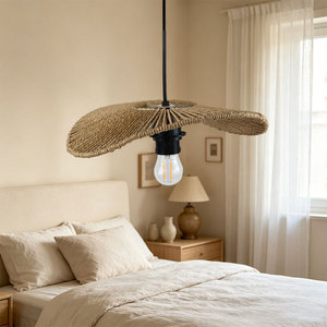 Paper <b>Rope</b> Lampshade Oval E27 Black Body Wicker Pendant <b>Light</b> For Home Decor - Product Image 1