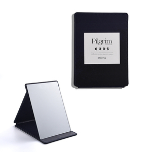 Pu Leather Black Rectangle Folding Table <b>Standing</b> Single Side Makeup Cosmetic Mirror - Product Image 2