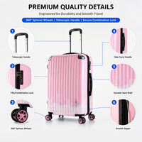 Juego de maletas ABS de marca privada, color rosa, 20, 24 y 28 pulgadas, 3 piezas, maleta rígida para minoristas, distribuidores y proveedores mayoristas