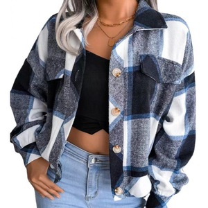 Veste en <span class=keywords><strong>laine</strong></span> <span class=keywords><strong>pour</strong></span> femmes européennes américaines-Manteau à carreaux-Bouton unique-Lapin-Collection automne-hiver à manches longues - Product Image 5