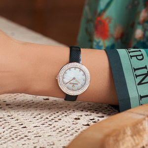Mark Fairwhale Women's Quartz <strong>Watch</strong> Mother of Pearl Dial Zirconia Diamond Inlay Waterproof Leather Strap Ladies Dress Wristwatch - Product Image 4