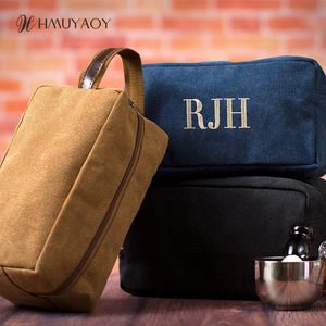 Trousse de toilette en <span class=keywords><strong>toile</strong></span> cirée brodée avec monogramme personnalisé, sac de voyage pour homme en <span class=keywords><strong>toile</strong></span> personnalisée avec poignée en cuir - Product Image 2