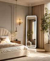 Miroir LED pleine longueur avec bordure lumineuse blanche, rectangulaire arrondi, sur pied, pour chambre, dressing, entrée, décoration intérieure, vente en gros