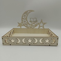 Plateau en bois DAMAI pour desserts et pâtisseries Eid Mubarak 22,5x15x14,8cm, présentoir de Ramadan pour la décoration de table, fournitures islamiques musulmanes