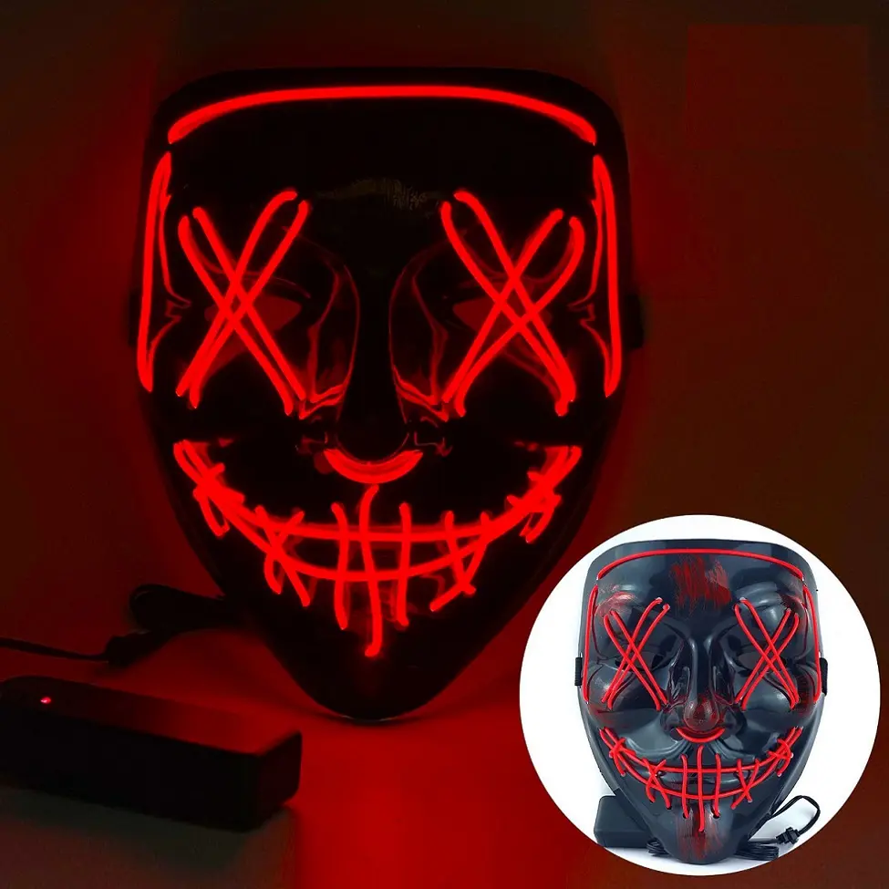 Halloween Dekoration Maske Kostüm Kinder Erwachsene Led Glowing Black V Wort mit Blut Horror Facepiece Outfit DD9-2415