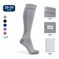 Chaussettes de compression graduées pour mollets, avec tableau de mesure, manchette plus large, bout plat, construction du talon blanc et rouge, échantillon de taille