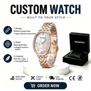 Montre analogique ovale de luxe en acier inoxydable or rose à quartz pour femme, verre minéral, étanche, fermoir à boucle, OEM ODM, style professionnel - Product Image 2