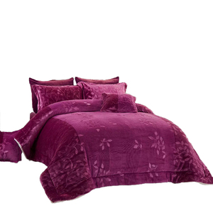 <strong>Purple</strong> Yarn Dyed and Embossed style branch leaf pattern flannel fleece and sherpa comforter bedset <strong>bedding</strong> <strong>set</strong> 3/4/6/8 pcs - Product Image 1