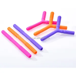 Soft I And Y Style Silicone Baby Hollow Teething Tubes Toy Teether Straws With Nursing Biting Chewing