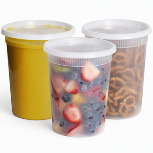 ZS 32オンス プラスチック製デリ容器 気密蓋付き 使い捨て食品保存容器 スープ、シチュー、食事の準備、冷凍庫、キッチン用 - Product Image 1
