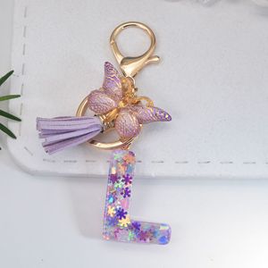Hot Purple Snowflake Alphabet Resin Epoxy <b>Keychain</b> 26pcs English Tassel Butterfly for Girls UV Printed <b>Anime</b> Hanging Bag Chain - Product Image 5