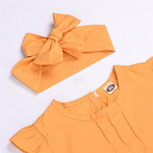 <span class=keywords><strong>Boutique</strong></span> niñas 3 piezas conjunto de ropa Top amarillo con <span class=keywords><strong>flor</strong></span> de Sol vestido con diadema niños trajes de verano - Product Image 3