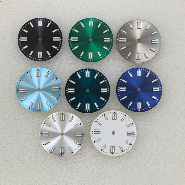 Sunburst Dial with Green Luminous Dial and No Markings, Suitable for NH35 8215 2836 Movement. DIY Metal Dial Accessories.